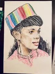 African Fashion Home Decor Original Art Drawing On Paper 18x12 Pin-up Gift