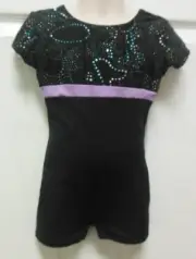 NWT Body Wrappers Black Multi-Color Foil Short Unitard Girls Small 4-6 # 3563