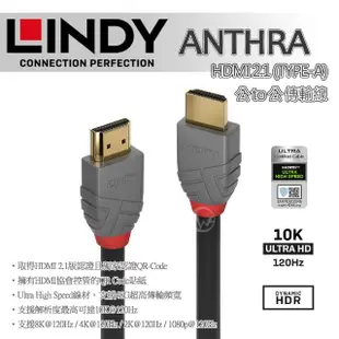 【LINDY 林帝】ANTHRA HDMI 2.1 Type-A 公 to 公 傳輸線 2m 36953