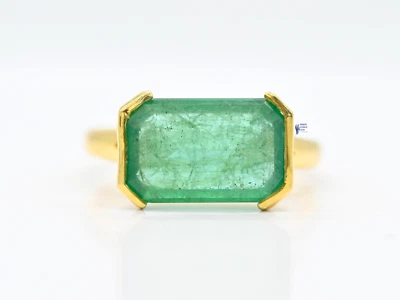 Octagon Shape Natural Emerald gold Ring Unisex emerald ring split shank emerald