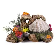 Kazoo Action Clam with Coral and Plants Tank Ornament