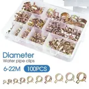 100x Steel Spring Clip Hose Clamps 6-22mm Adjustable Range Worm Gear Stainless