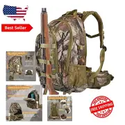 Large 40L Camo Hunting Backpack with Waterproof Rain Cover and Hydration Port