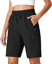 [Ksmien] Women's Hiking Cargo Shorts Quick Dry Lightweight Summer Shorts with Zipper Pockets for Travel Golf Camping