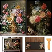 6 Sheets Large Flower Rub on Transfers for Furniture Vintage Floral Rub on Transfer Sticker for DIY Crafts Bird Iod Transfers Stickers for Wood Dresser Glass Window Decals Waterproof 6"x12"