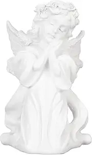 Resin Praying Angle Figurine White Prayer Girl Angle Ornament Hold Cheek Wings Cherubs Sculpture for Bookshelf Bedroom Wedding Anniversary Figurines
