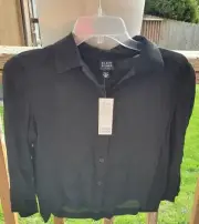 Eileen Fisher Black Crinkle Rayon Top Blouse Shirt Petite PP Sheer USA NWT