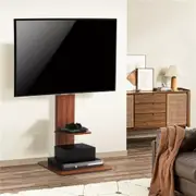 Sturdy Wooden Floor TV Stand with Shelf Height Adjustable Corner TV Stand Mount