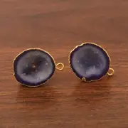Genuine Blue Geode Druzy Gold Electroplated Stud Earring Connectors DIY Jewelry