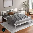 Double Bed Frame Wooden Bed Base with Timber Slats, Solid Pine Wood Mattress Bas