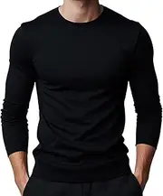 [ROCK-IT Apparel] Longsleeve Heavy Basic Men's T-Shirt Long Sleeve Premium Crew Neck Men's Shirt 100% Cotton Sizes S-5XL Regular Cut Black