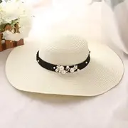 [Ｗoowayo] Sun Hat Womens Round Top Raffia Wide Brim Straw Hats Summer Sun Hats for Women with Leisure Beach Hats Lady Flat Go