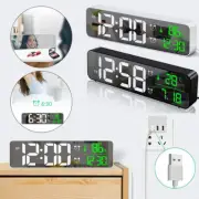 LED Digital Alarm Clock Date Temperature Display Music Table Mirror Clock 12/24H