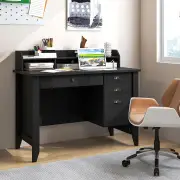 Costway120 CM Computer Desk with 4 Storage Drawers &amp;amp; Hutch for Home Office-Black