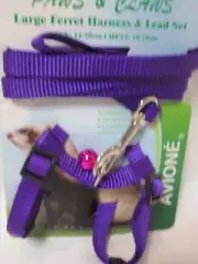 Large ferret adult adjustable nylon walking harness & lead set 18-28cm PURPLE