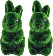 Haobase 2Pcs Easter Bunny Figurine Easter Party Decorations Foam Easter Rabbit Figurines Easter Moss Bunny Flocked Rabbit Statue Figurine for Garden Yard Easter Decorations Easter Party Supplies