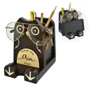 I'm Wood Multipurpose Eyeglass Phone Pen & Pencil Holder Stand Stationery Des...
