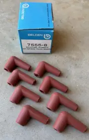 NOS Belden 90 Degree Spark Plug Boots - 7555 - BOX of 8 - Red - Silicone Covers