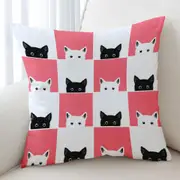 Pink White Panel and Black White Cats Cushion Cover