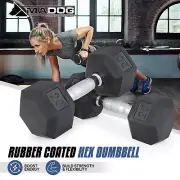 Rubber Coated Hex Dumbbell Set 20LBs Each Arm Strength Training Gym Home Fitness