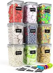 Airtight Food Storage Containers 9 Pieces 1.5qt / 1.6L- Plastic PBA Free Kitchen Pantry Storage Containers for Sugar, Flour and Baking Supplies - Dishwasher Safe