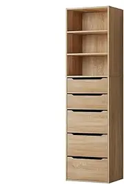 ALFORDSON Wooden Wardrobe Cabinet with 5 Drawers and Adjustable Shelves, 50.5X 40x 185 cm, Compact Closet Clothes Storage, Dresser Clothing Organizer Cupboard for Bedroom Living Room, Wood