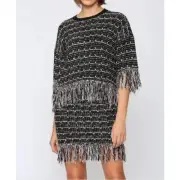Fate Two Piece Tweed Fringe Sweater Skirt Set Size S Black Multi NWT