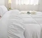 White Bed Flat Sheet with Long Ruffles Queen Size 1 Piece White Flat Sheet