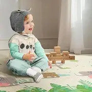 PlayPals Foldable Baby Play Mat, 200×180 CM Extra Large Waterproof Foam Playmat for Babies, Toddlers, Infants, Tummy Time, Reversible Portable Kids Play Mat Indoor/Outdoor with Travel Bag-Elephant