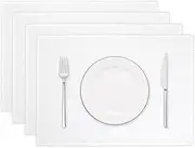 French Linen Placemats 14 x 18 Inch 100% Pure Flax Stonewashed Eco-Friendly Table Mats for Dining & Special Occasions - Set of 4 (P-White, Placemats 14 x 18 Inch (Set of 4))