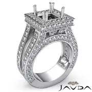 Split Shank Princess Semi Mount Halo Pave Diamond Engagement Ring Platinum 2.5Ct