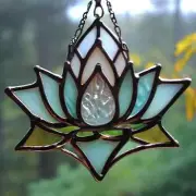 MEDITATION LOTUS FLOWER Handmade Australian Stained Glass BUDDIST SUNCATCHER