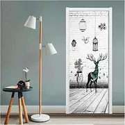 Door Stickers - Brick Wall Animals Deer Door Sticker Decor Waterproof PVC Self-Adhesive Mural(A,77x200cm)