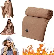 [Generic] Winter Graphene USB Electric Heating Hooded Shawl with Hat for Home Office Break and Blanket Heating Warm Lunch Washable Heating Cordless USB Women Levels USB Electric with Women's Shawl Weara