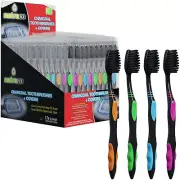 Charcoal Toothbrushes with Caps, Individually Wrapped, Soft, 4 Colors (100 Pack)