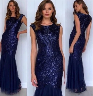 Sequins DreSs Size 10 Party Wedding Ball Gown NAVY Formal Prom Gala Black Tie