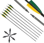 TOPARCHERY 6pcs Archery Arrows, 31 Inch Carbon Arrows with 4" Natural Feather, Carbon Arrows 400 Spine, Arrows Target Hunting Arrows for Longbow, Recureve Bow and Traditional Bow