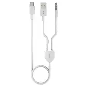 2-in-1 Type-c Car Audio Cable Wire 1 Split 2 Type C To Usb A 3.5mm Aux Cable