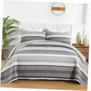 Grey Striped Quilt Set Size Stripe Boho Patchwork Bedspread Coverlet King Gray