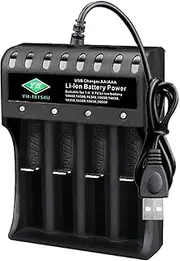 AA AAA 18650 Battery Charger, 4 Bay Smart Universal Charger USB Charger Quick Charge for 18500/18350/14650/16650/16340/14500/10440/ AA AAA (Charger Only)
