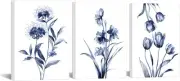 iKNOW FOTO Blue Flower Canvas Wall Art 3 Piece Botanical Prints for Living...