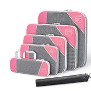 6 Pcs Compression Packing Cubes Expandable Organiser for Travel-Pink