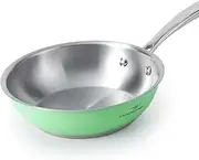 [HOMICHEF] 24 CM Mint Green Stainless Steel Nickel Free Fry Pan - No Toxic Induction Frying Pan - Non Coating Nickel Free Skillets