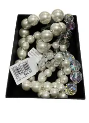MACY’S FAUX PEARL LUCITE CRYSTAL GRADUATED BALL BEAD 45” LONG NECKLACE