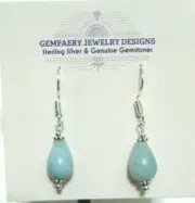 Sterling Silver Natural AMAZONITE Teardrop Dangle Earrings #3381...Handmade USA