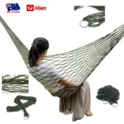 Outdoor Portable Thickened Single Hammock Camping Army Green Mesh Nylon Rope Tie