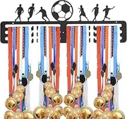 Football and Soccer Awards Hanger Display, and Ribbon Organizer Rack with 12 Hooks, Wall Mount Award Organizer for Kids, Adults, and Athletes, Perfect for Displaying Sports Trophies and Recognit