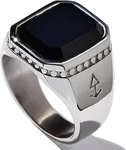 [ROCK & STEEL GERMANY] Rock and Steel Men's Stainless Steel Signet Ring with Onyx Stone