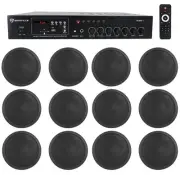 Rockville Commercial 70v Amp+12) Black 5" Ceiling Speakers 4 Restaurant/Bar/Cafe