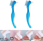 2Pack Denture Cleaning Brush Set - Premium Hygiene Denture Cleaner Set for Denture Care- Double Sided Denture Toothbrushes Portable False Teeth Brush Top Denture Cleanser Tool /Multi-Layered Bristles & Ergonomic Rubber Handle